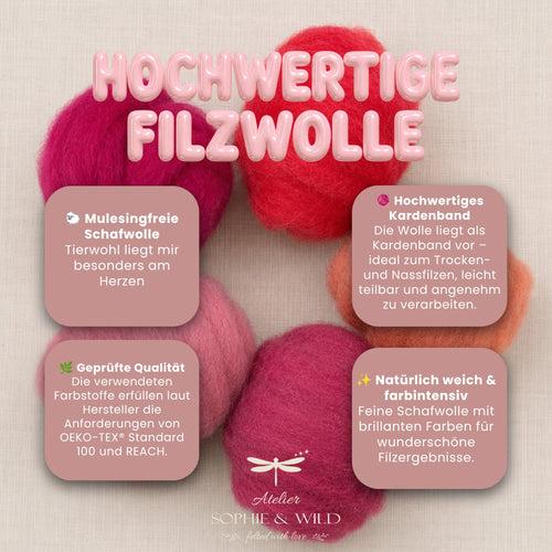 Blush Blossom – Filzwolle Farbset aus 100 % Schafwolle (100g)