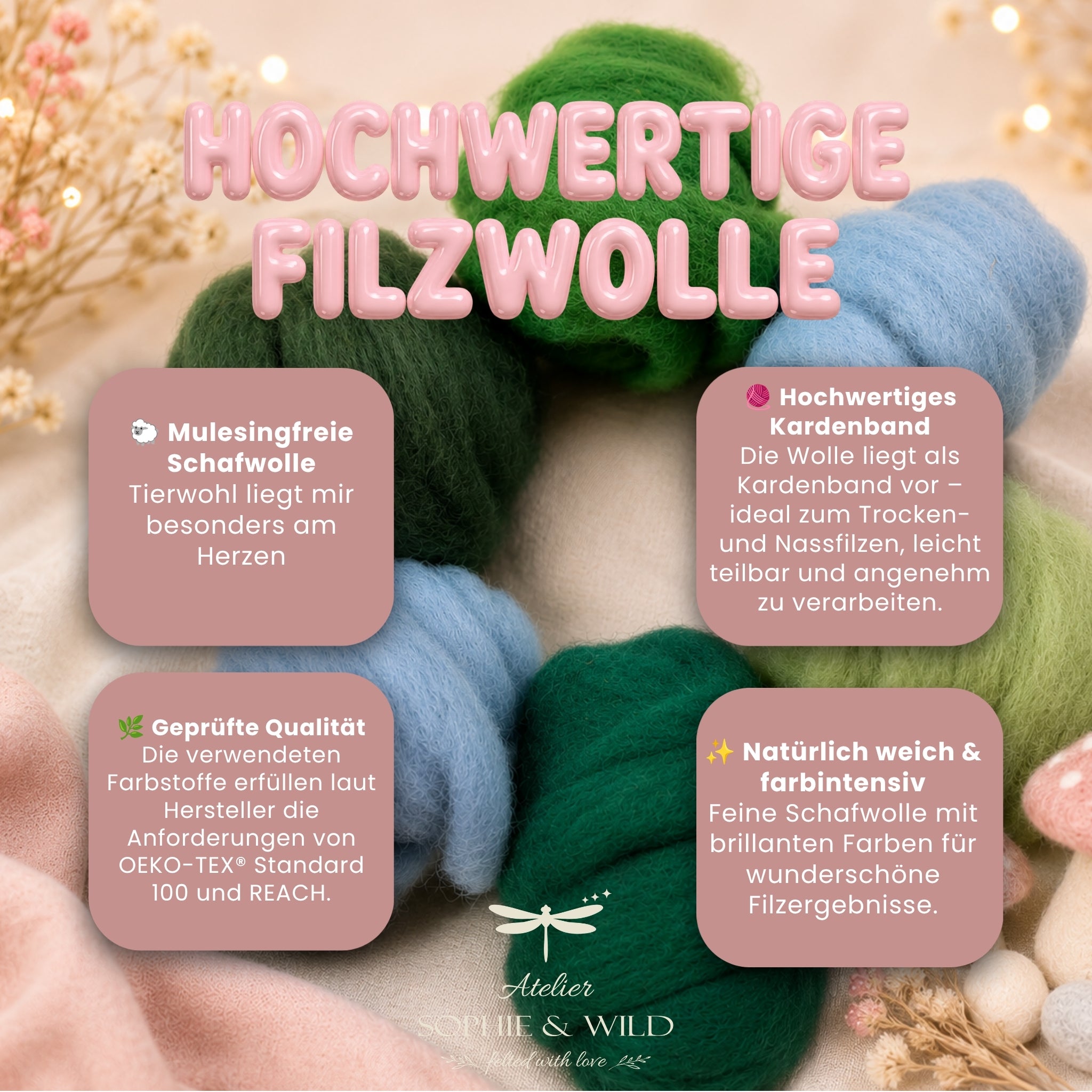 Fairy Meadow – Filzwolle Farbset aus 100 % Schafwolle (300g)
