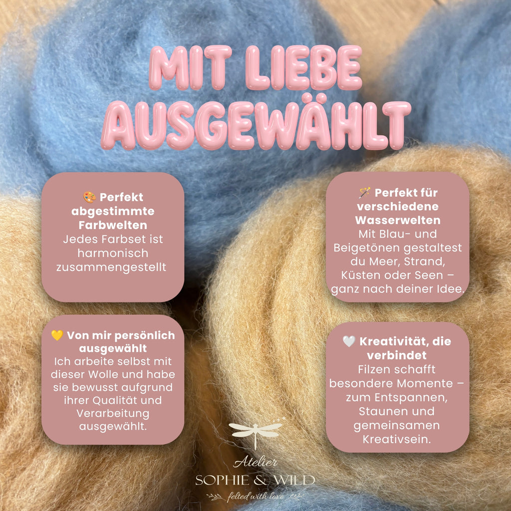 STARTER-SET für Filzlandschaften - Mermaid Cove – Filzwolle Farbset aus 100 % Schafwolle (300g)